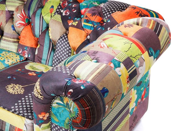 Beliani Καναπές Chesterfield 3θέσιος Patchwork, Κίτρινος, Ύφασμα Υψηλής Ποιότητας με Ξύλινα Πόδια Ευκαλύπτου