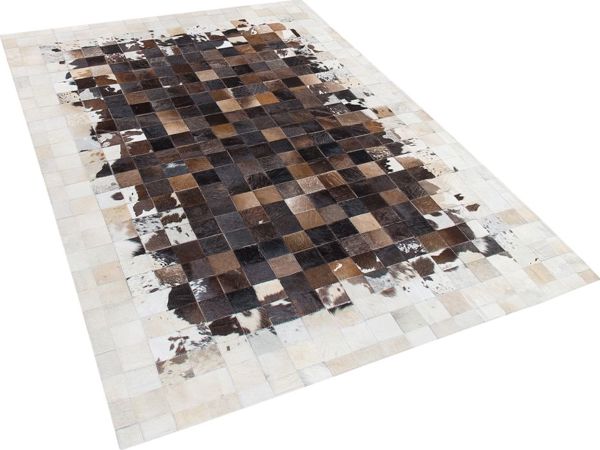 Beliani Δερμάτινο χαλί συνονθύλευμα 140 x 200 cm καφέ και μπεζ OKCULU 8497449 4251682206952
