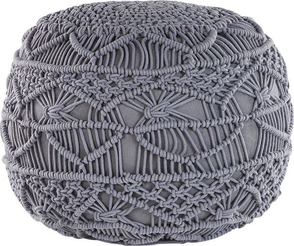 Beliani Pouf Kayseri 40cm, Υφαντό Πουφ από Βαμβάκι, Γκρι, Μοντέρνο & Boho Στυλ