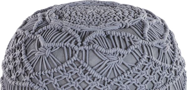 Beliani Pouf Kayseri 40cm, Υφαντό Πουφ από Βαμβάκι, Γκρι, Μοντέρνο & Boho Στυλ