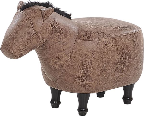Beliani Παιδικό Πουφ Άλογο HORSE, Οικολογικό Δέρμα, Καφέ, 8033419