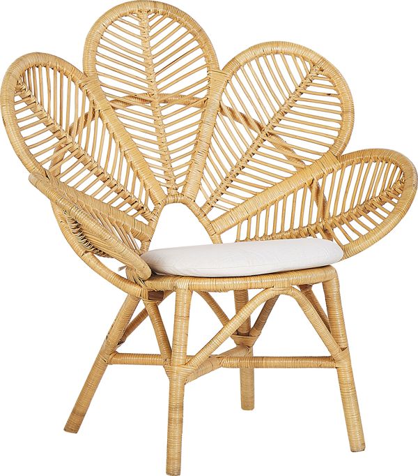 Beliani Σετ 2 Πολυθρόνες Rattan Florentine, Μπεζ με Μαξιλάρια, Σε Σχήμα Παγώνι