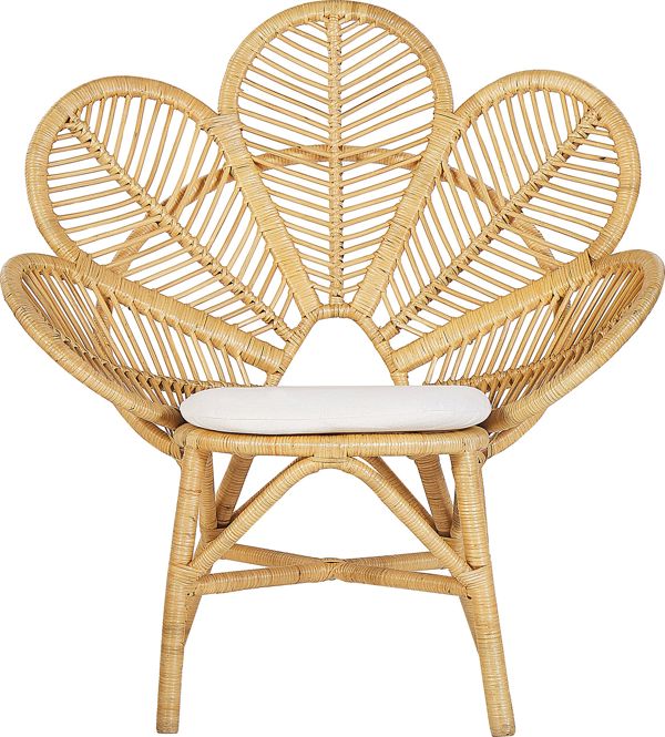 Beliani Σετ 2 Πολυθρόνες Rattan Florentine, Μπεζ με Μαξιλάρια, Σε Σχήμα Παγώνι