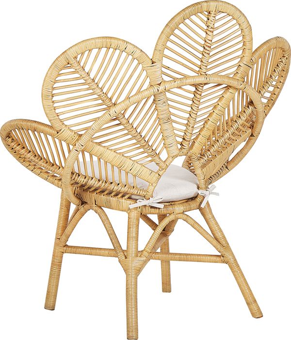 Beliani Σετ 2 Πολυθρόνες Rattan Florentine, Μπεζ με Μαξιλάρια, Σε Σχήμα Παγώνι