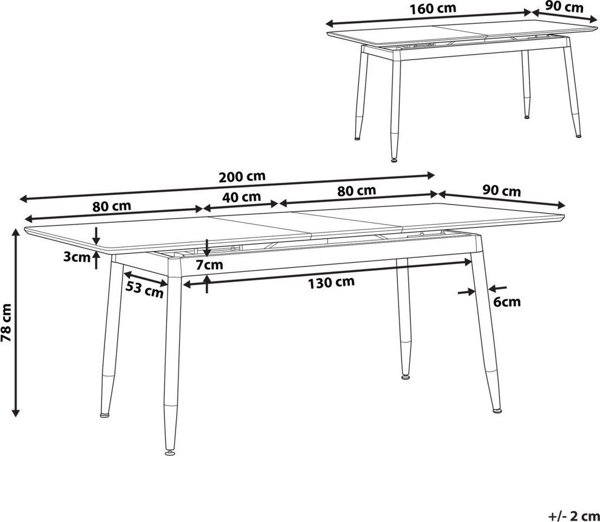 Beliani California Επεκτεινόμενη Τραπεζαρία 160/200x90cm, Σκούρο Ξύλο με Μαύρο Σκελετό
