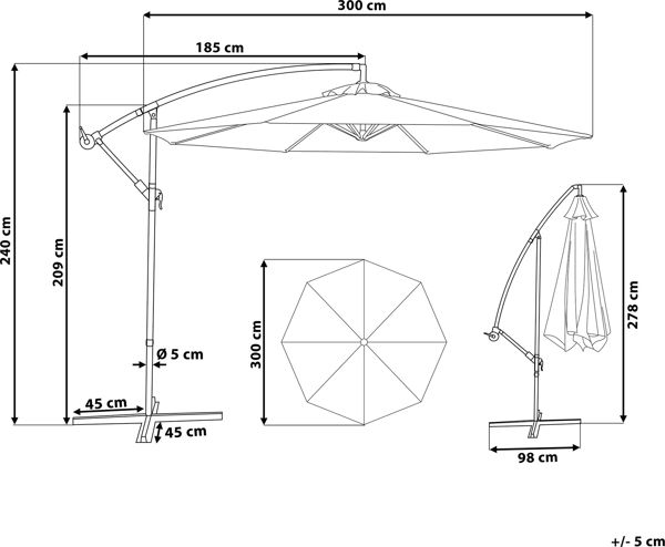 Ομπρέλα Κήπου Beliani Ravenna Γκρι 300 cm, Ανθεκτική στις Καιρικές Συνθήκες
