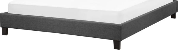 Beliani Επενδυμένο Κρεβάτι Roanne, 160x200 cm, Λινό, Γκρι, Χωρίς Κεφαλάρι