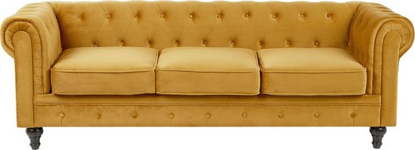 Καναπές Beliani Chesterfield 3θέσιος, Βελούδινος, Κίτρινος, 8497577