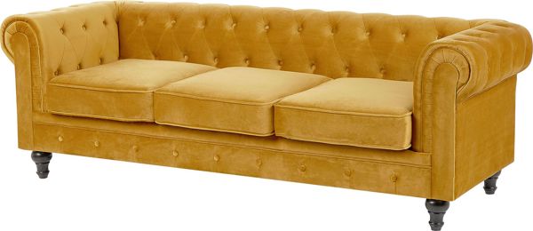 Καναπές Beliani Chesterfield 3θέσιος, Βελούδινος, Κίτρινος, 8497577
