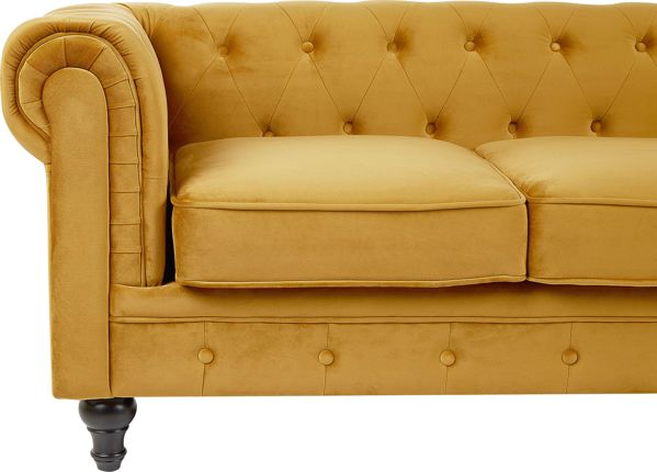 Καναπές Beliani Chesterfield 3θέσιος, Βελούδινος, Κίτρινος, 8497577