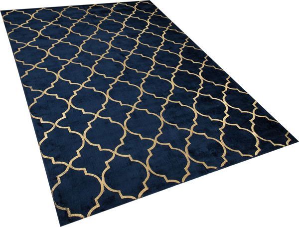 Beliani Χαλί YELKI 140x200 cm, Βισκόζης με Χρυσό Μοτίβο, Μπλε