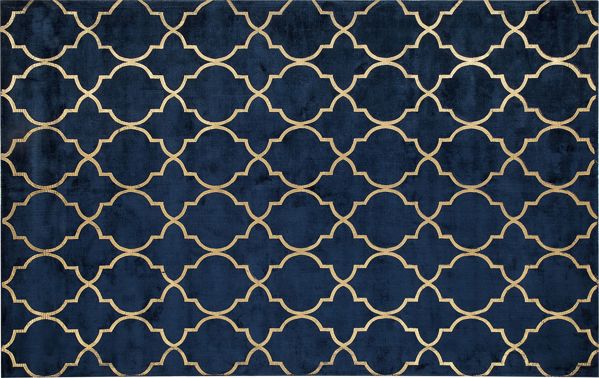 Beliani Χαλί YELKI 140x200 cm, Βισκόζης με Χρυσό Μοτίβο, Μπλε