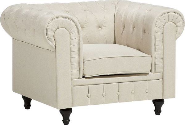 Beliani Πολυθρόνα Chesterfield Μπεζ, Κλασικό Αγγλικό Στυλ με Καπιτονέ Λεπτομέρειες