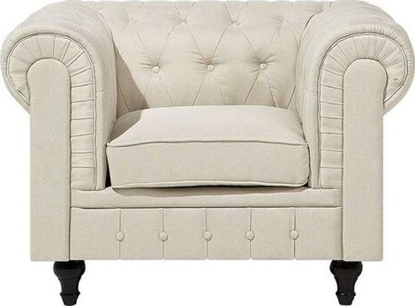 Beliani Πολυθρόνα Chesterfield Μπεζ, Κλασικό Αγγλικό Στυλ με Καπιτονέ Λεπτομέρειες