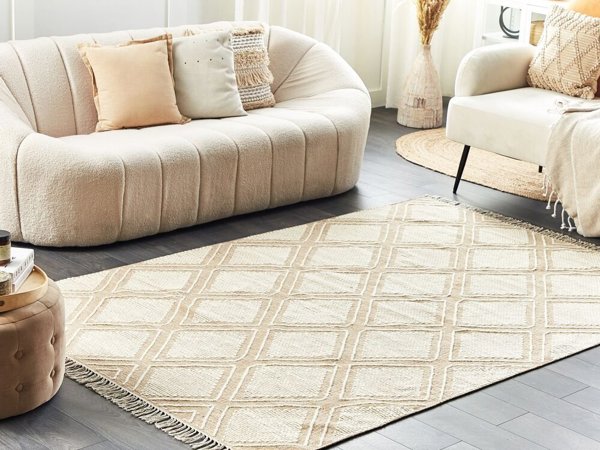 Beliani Lumarko Βαμβακερό χαλί 160 x 230 cm λευκό και μπεζ KACEM! 12291512 4251682288385