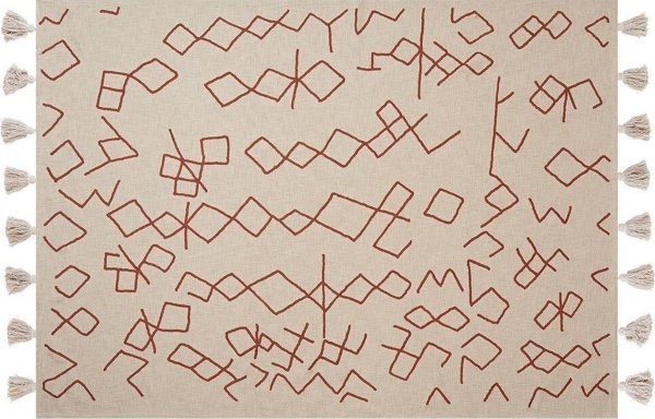 Beliani BHIWANI Βαμβακερή Κουβέρτα, 130 x 180 cm, Μπεζ και Κόκκινο