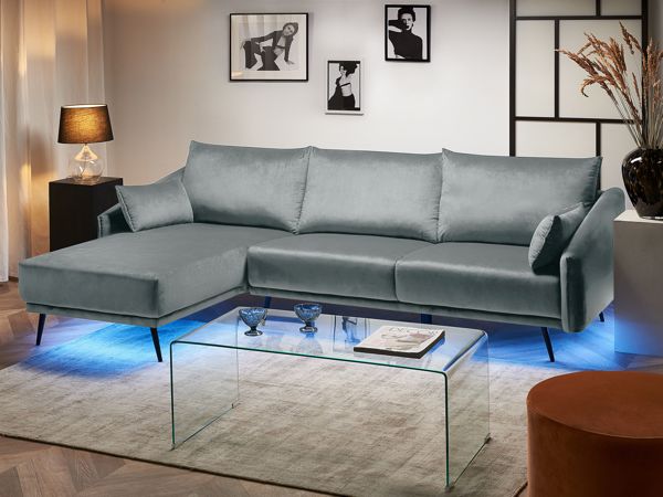 Γωνιακός καναπές βελουτέ LED Beliani, γκρι VARDE 8033428 4251682226448