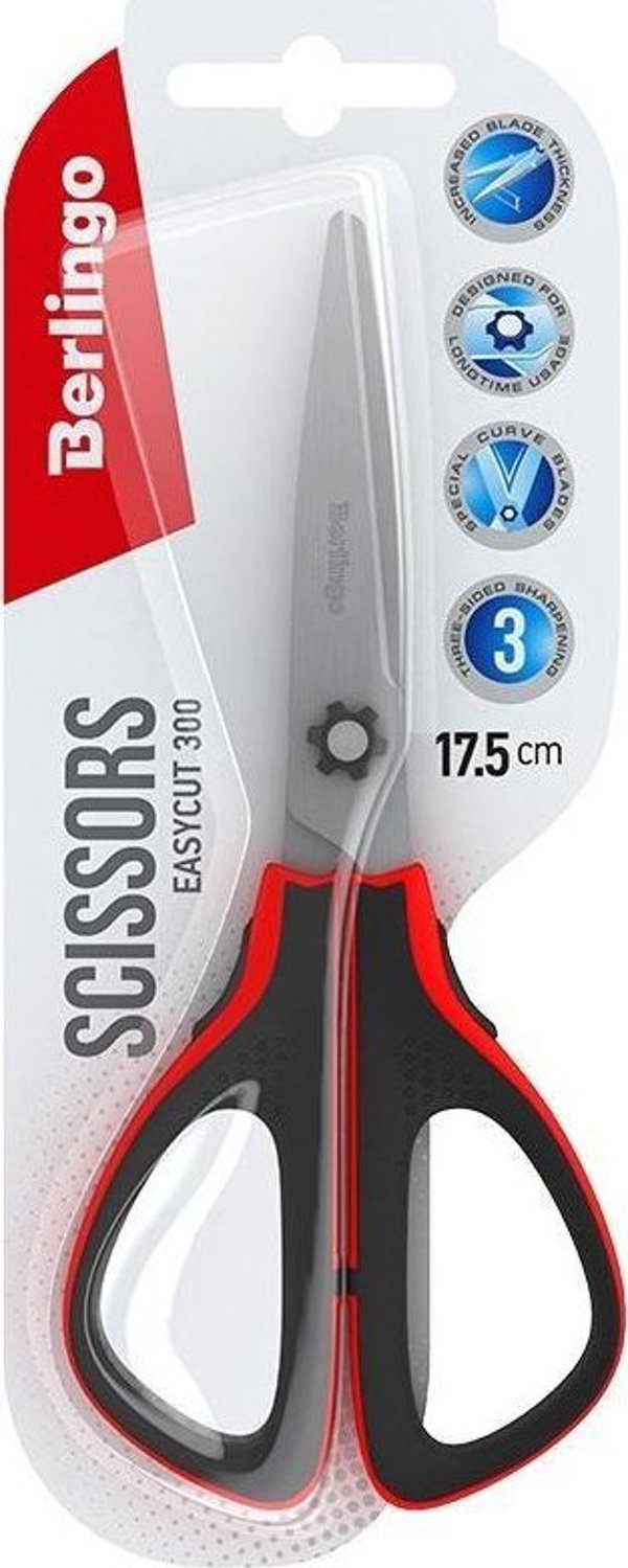 Berlingo Ψαλίδι Easycut 300, Ανοξείδωτο, με Μαλακή Λαβή, 17,5cm, Κόκκινο
