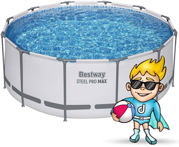 BESTWAY Στρογγυλή πισίνα με σκελετό, Steel Pro Max, 366x100cm, ανοιχτό γκρι + αξεσουάρ (56420)