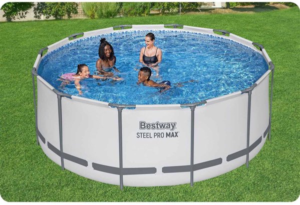 BESTWAY Στρογγυλή πισίνα με σκελετό, Steel Pro Max, 366x100cm, ανοιχτό γκρι + αξεσουάρ (56420)