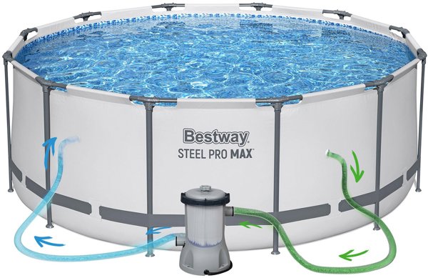 BESTWAY Στρογγυλή πισίνα με σκελετό, Steel Pro Max, 366x100cm, ανοιχτό γκρι + αξεσουάρ (56420)