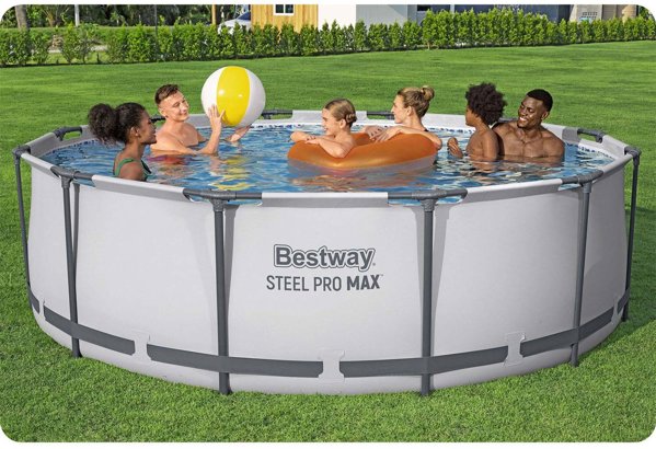 BESTWAY Στρογγυλή πισίνα με σκελετό, Steel Pro Max, 366x100cm, ανοιχτό γκρι + αξεσουάρ (56420)