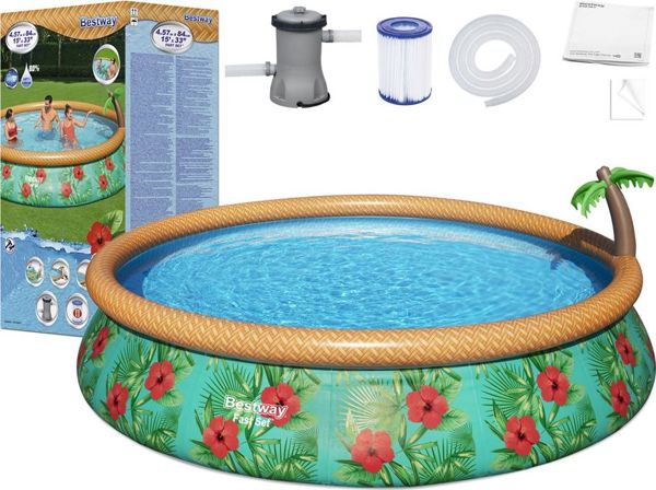 Bestway Fast Set Πισίνα Paradise Palms 457x84cm 7in1 με Αξεσουάρ (57416)