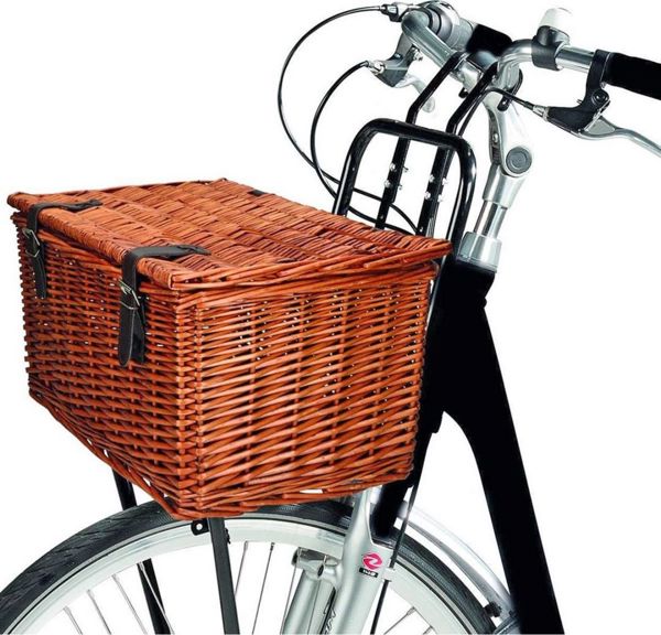 Bicycle Gear Ποδηλατικό Καλάθι από Λυγαριά, Εμπρόσθιο με Μεταλλικά Άγκιστρα, Καφέ, 45x30x25cm, για Ποδήλατα 20-28"