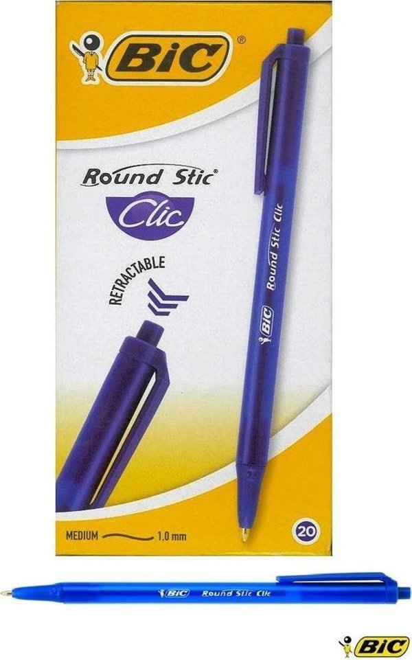 Bic Αυτόματο Στυλό Round Stic Clic, Μπλε Μελάνι, Μύτη 1mm, 20 Τεμάχια