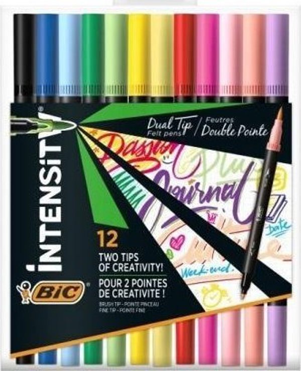 BIC Intensity Dual Tip Μαρκαδόροι Διπλής Όψης, 12 Χρώματα, Σετ Σχεδίου και Γραφής