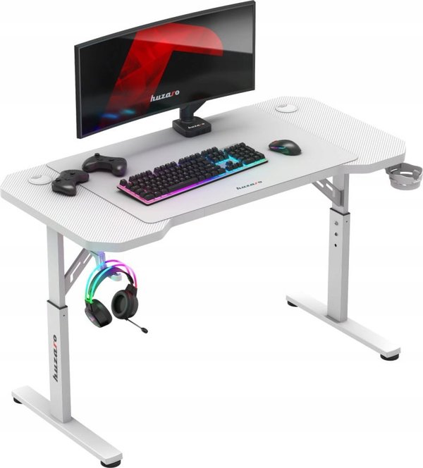 Γραφείο Gaming Huzaro Hero 2.6 Λευκό με Ρυθμιζόμενο Ύψος και Επιφάνεια