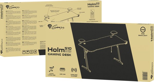Γραφείο Genesis Holm 510 RGB Μαύρο 160 cmx75 cm