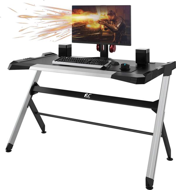 NanoRS RS150 Gaming Γραφείο με RGB LED Φωτισμό, Εργονομικό, Μαύρο, 129.5x72.5 cm