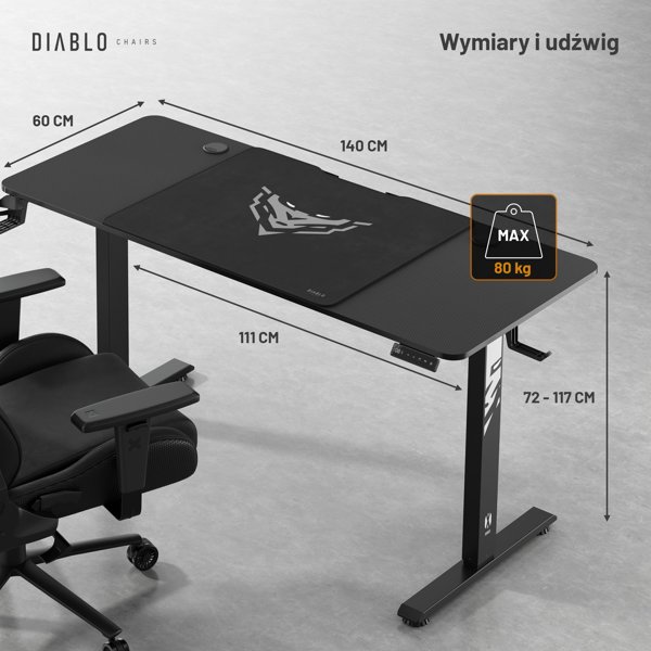 Biurko Diablo Chairs X-Tensio 1400 Czarne 140 cmx60 cm