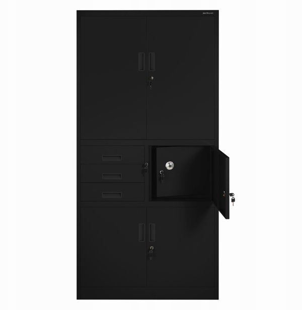Biurowa szafa metalowa z sejfem na akta i dokumenty FILIP II, 900 x 1850 x 400 mm, czarna