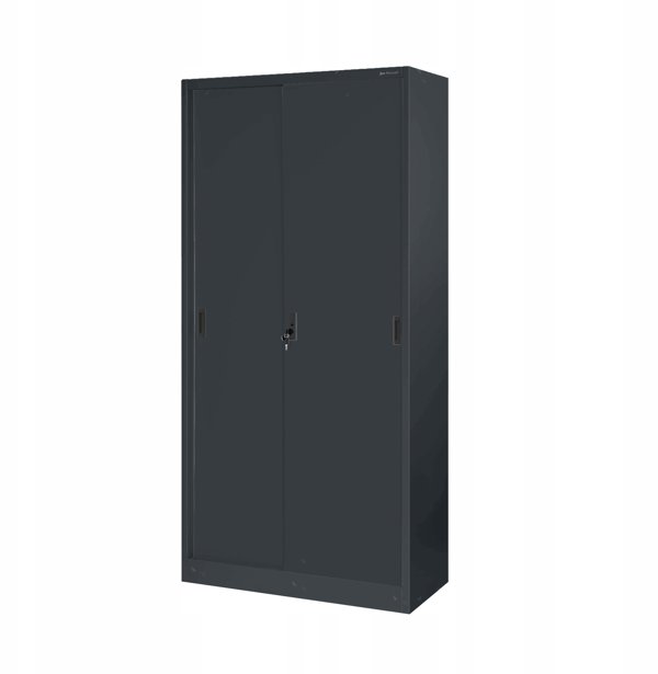 Biurowa szafa metalowa z drzwiami przesuwnymi KUBA, 900 x 1850 x 400 mm, antracytowa