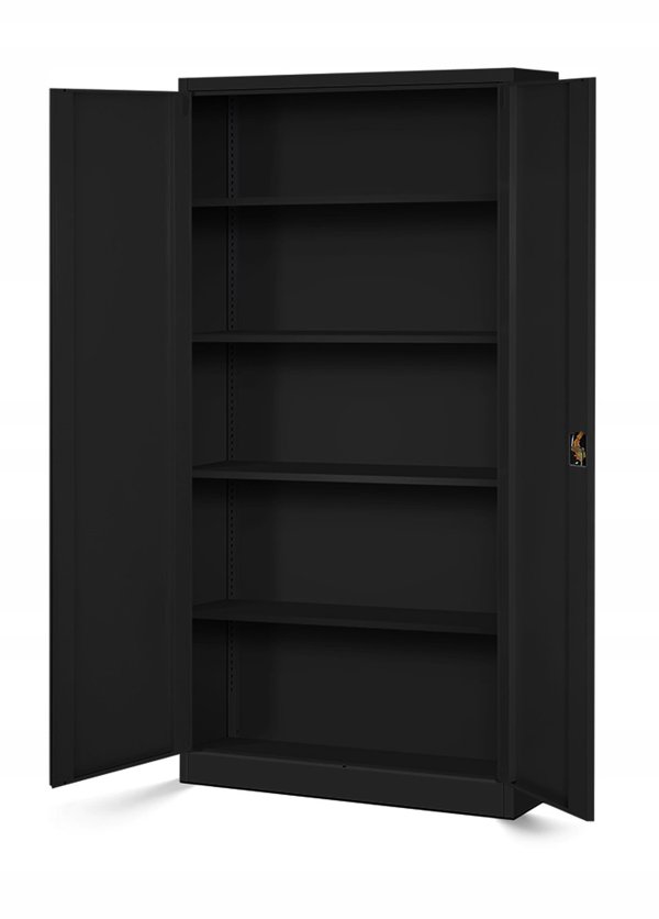 Biurowa szafa metalowa na akta JAN, 900 x 1850 x 400 mm, czarna