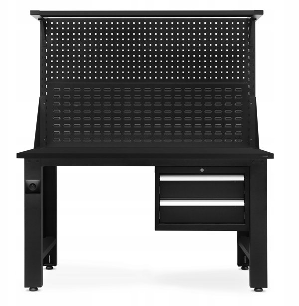 Biurko warsztatowe LOGAN, 1500 x 1700 x 750 mm, All Black: czarne