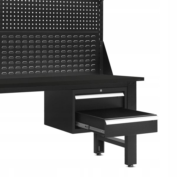 Biurko warsztatowe LOGAN, 1500 x 1700 x 750 mm, All Black: czarne