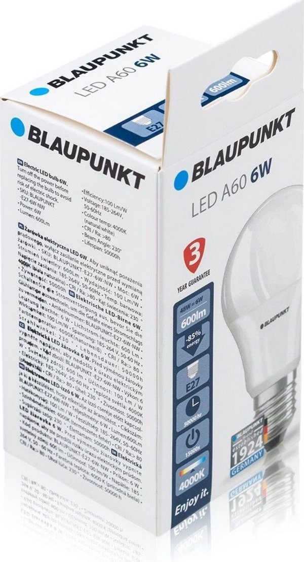 Σετ 4 τεμαχίων - Blaupunkt Λάμπες LED E27 6W φυσικό χρώμα