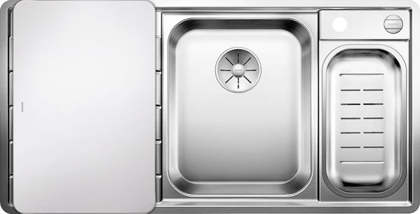 Blanco BLANCO AXIS III 6 S-IF Ανοξείδωτος νεροχύτης δεξιάς όψης, με αυτόματο βύσμα, InFino, λευκή γυάλινη επιφάνεια, ανοξείδωτος σκουπιδοφάγκος