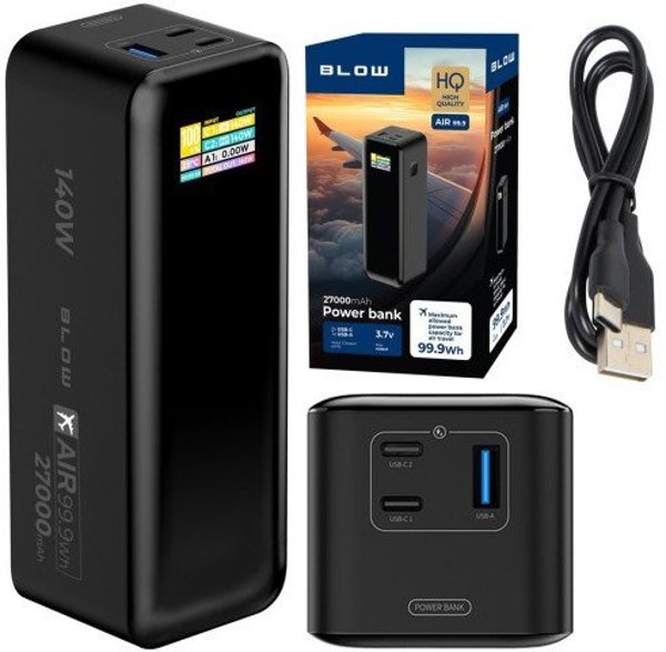 Blow Power Bank 27000mAh PD 140W Air99.9, Φορητός Φορτιστής, Μαύρο