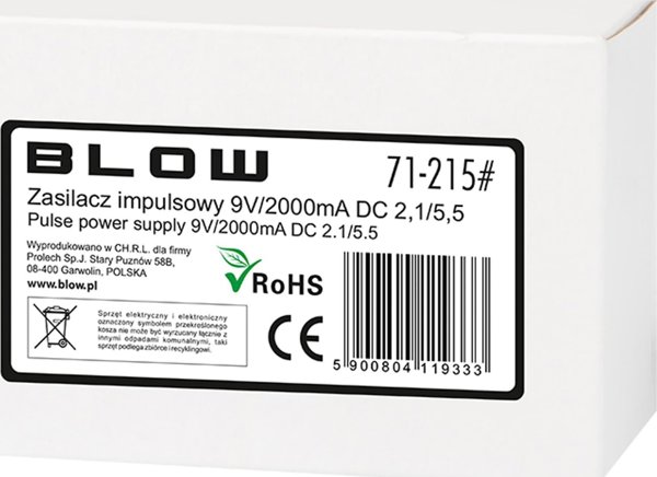 Blow 71-215# Τροφοδοτικό μεταγωγής 9v/2000ma 2.1/5.5