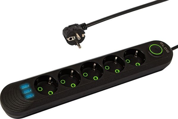 Πολύπριζο Blow 98-227# ps-530 5-υποδοχές 3xusb 3m μαύρο 2x1mm