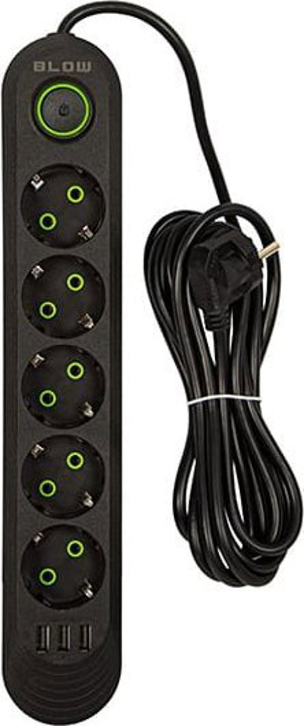 Πολύπριζο Blow 98-227# ps-530 5-υποδοχές 3xusb 3m μαύρο 2x1mm