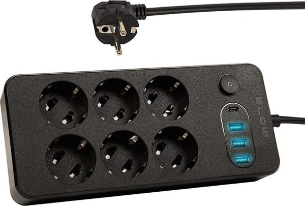 Blow 98-210# Προέκταση δικτύου ps-620 6-υποδοχές 3xusb 1xusb-c 2m μαύρο 2x1mm
