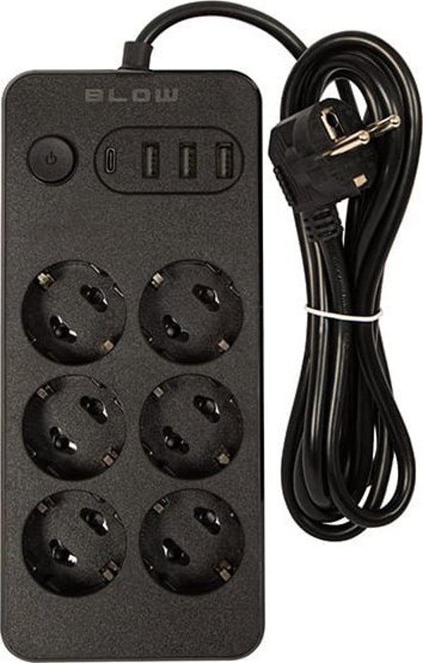 Blow 98-210# Προέκταση δικτύου ps-620 6-υποδοχές 3xusb 1xusb-c 2m μαύρο 2x1mm