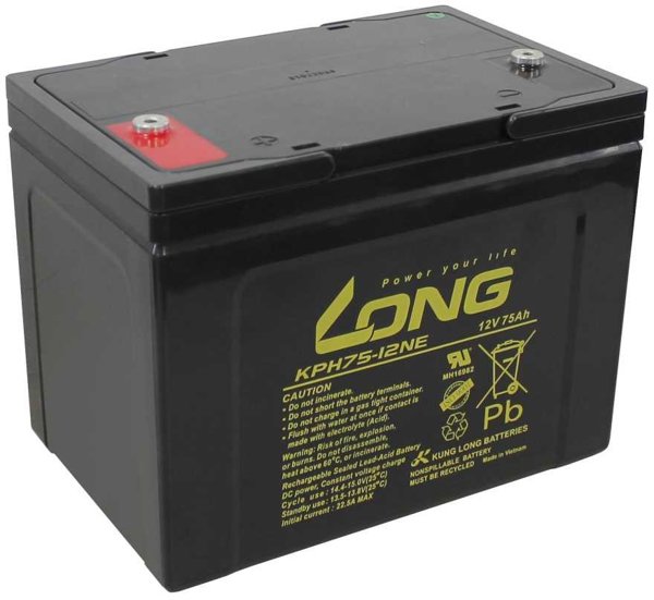Μπαταρία μολύβδου KungLong KPH75-12NE-M Blyfleece 75 Ah 12 V 1 τεμ
