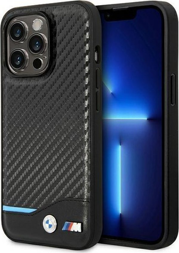 BMW Etui BMW BMHCP14L22NBCK iPhone 14 Pro 6,1" μαύρο/μαύρο Δέρμα Carbon