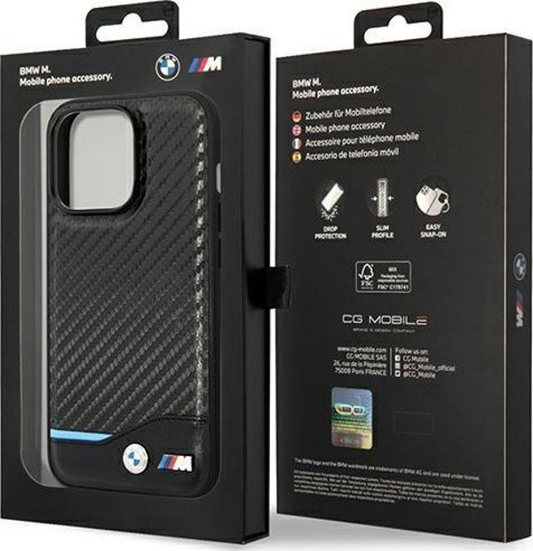 BMW Etui BMW BMHCP14L22NBCK iPhone 14 Pro 6,1" μαύρο/μαύρο Δέρμα Carbon